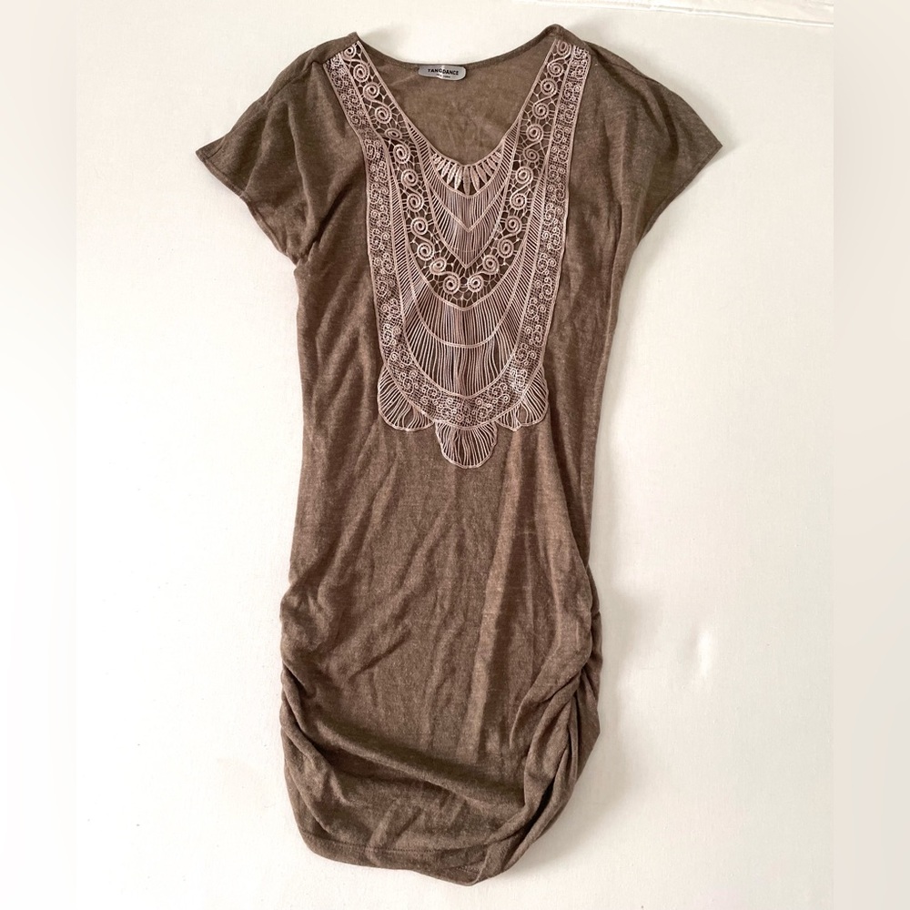 Brown Dress with Embroidery Embellishment Tangdance New York Hello Miss medium